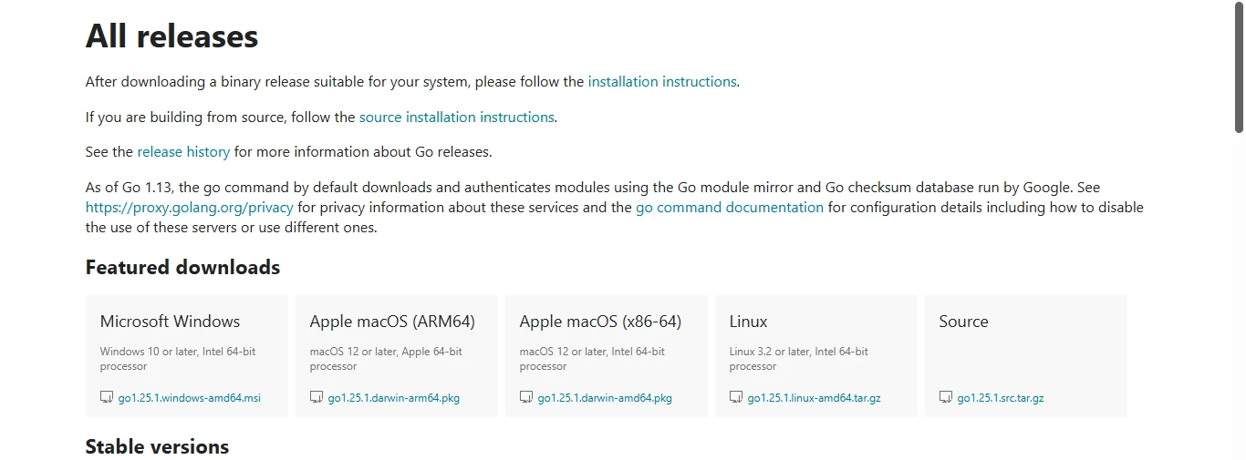 Go Version List